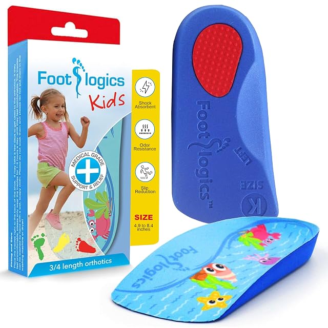 Footlogics Fun Kids Orthotic Shoe Insoles with Arch Support for Childrens Heel Pain Severs Disease Growing Pains Flat