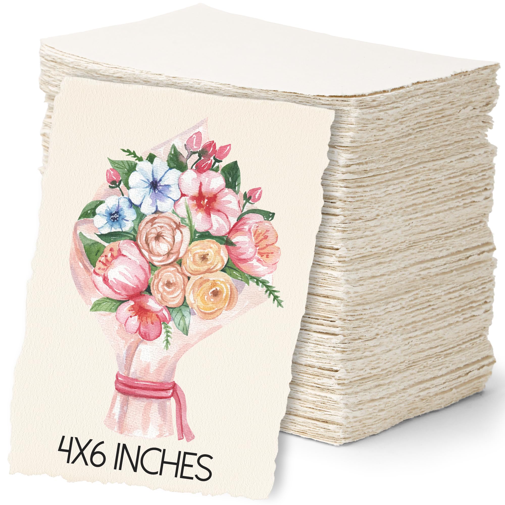 Oleitodh Lot de 200 feuilles de papier aquarelle en coton 10,2 x 15,2 cm, 63,5 kg/300 g/m², papier cartonné texturé à bords superposés pour aquarelle, invitations de mariage, cartes, travaux manuels