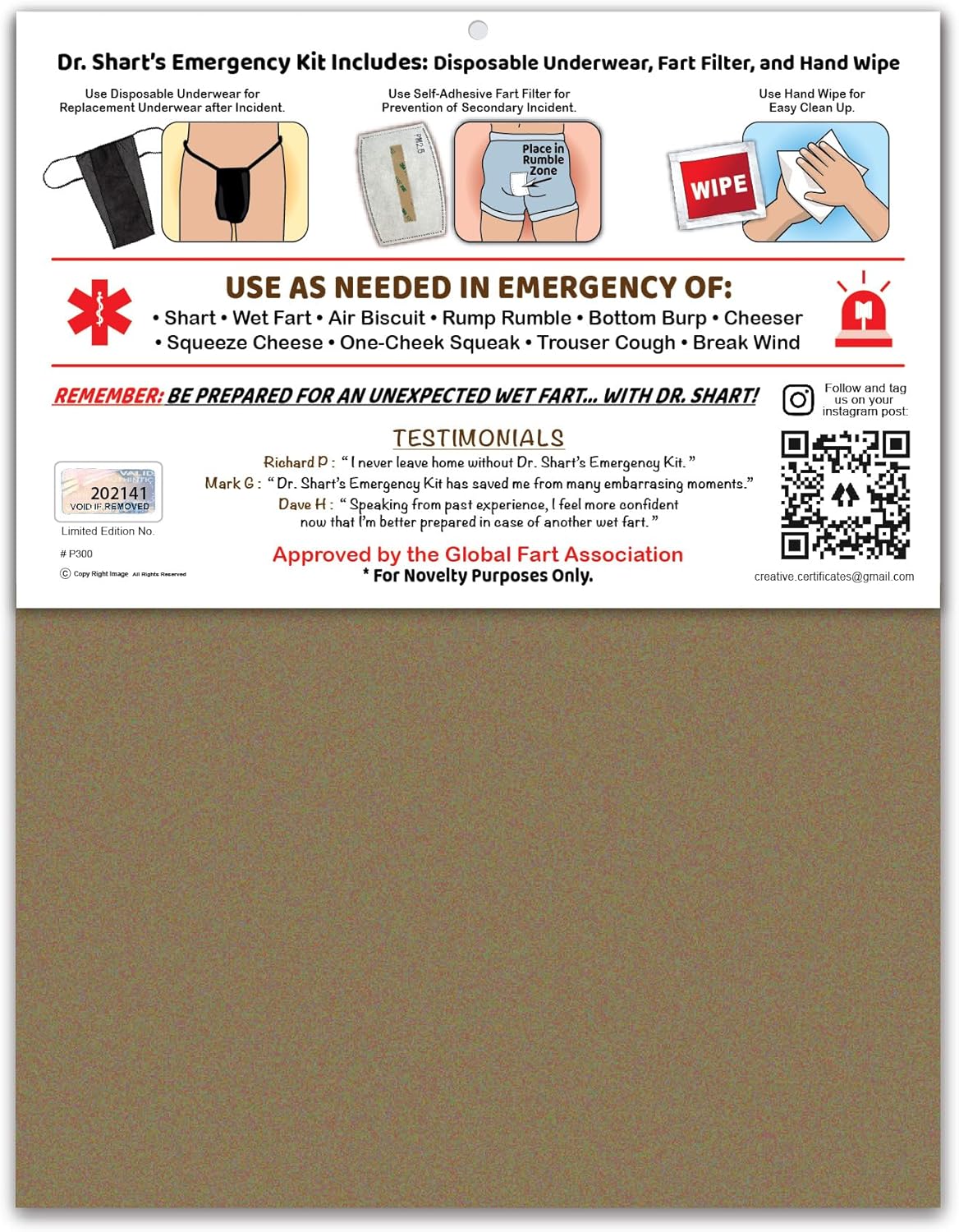 Generic FUNNY Happy 50th Birthday SHART Wet Fart Emergency Kit - Novelty Gag Gift Joke Party Favors Card - Man Cave, Husband, Dad, Brother