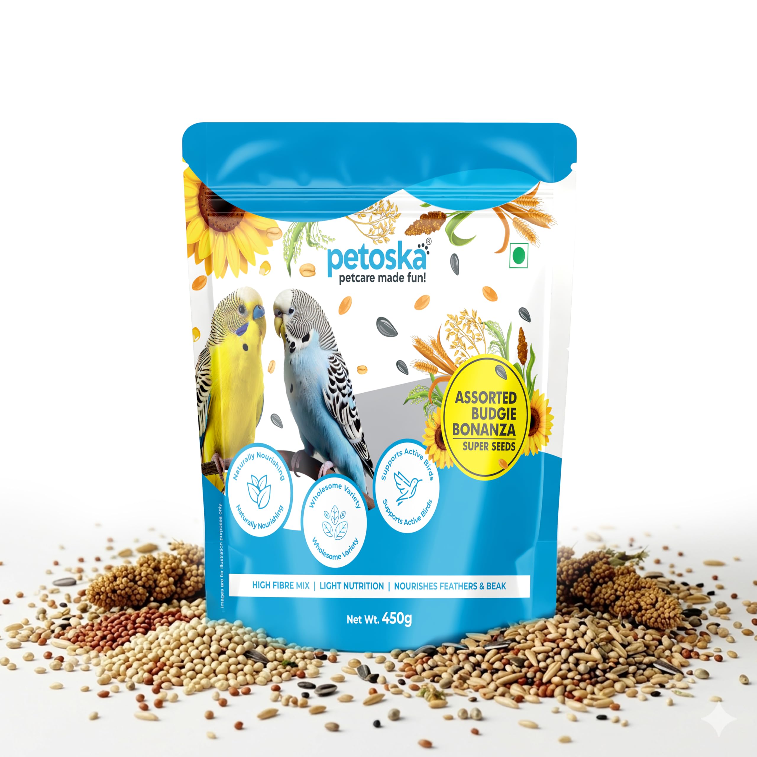 PETOSKA Assorted Budgies Super-Seeds | Superfood for Birds | Budgie Food | Small Parrot Feed |16 Healthy Super Seeds Mix | Natural & Wholesome Ingredients | 450 GMS-image-38