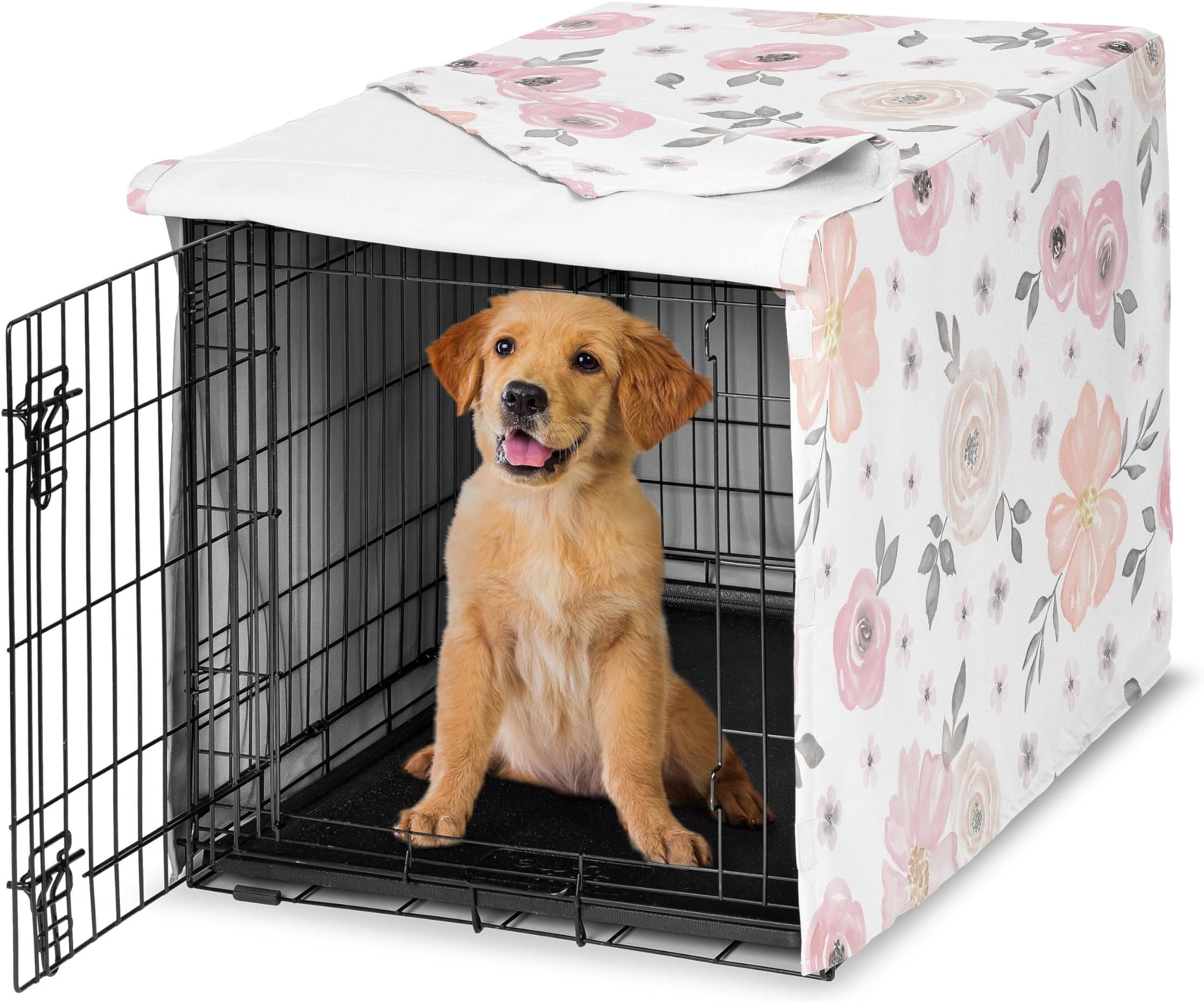 Sweet Jojo Designs Blush Pink Grey Boho Floral Dog Crate