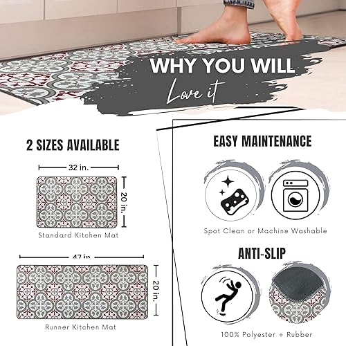 Miniatura 3 de EVIDECO French Home Goods Paco - Alfombrillas de cocina estampadas, diseño de azulejos, ideales para propietarios e inquilinos, doble estilo y