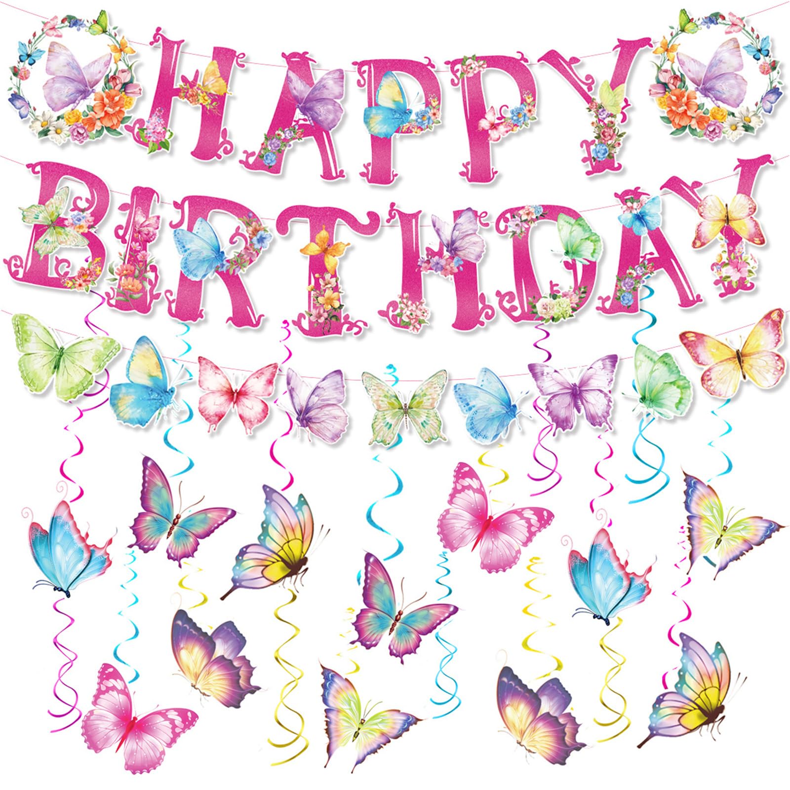 NEWFT Butterfly Party Decorations Set Hangings Whirls and Beautiful Butterflies Accessories Eye Catching Parties Supplies