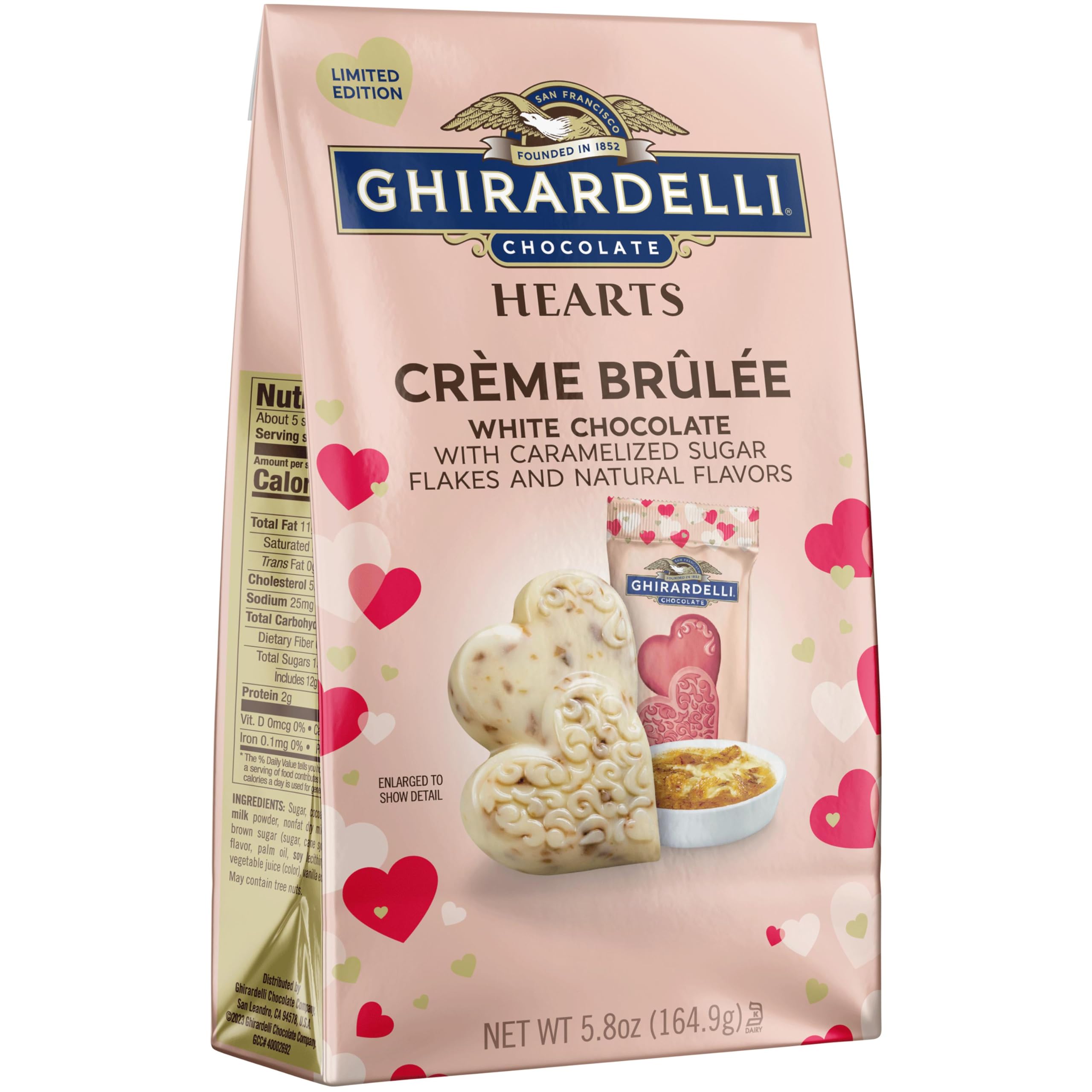 White Chocolate Creme Brulee Duet Hearts, Chocolate Hearts for Valentines, 5.8 OZ Bag