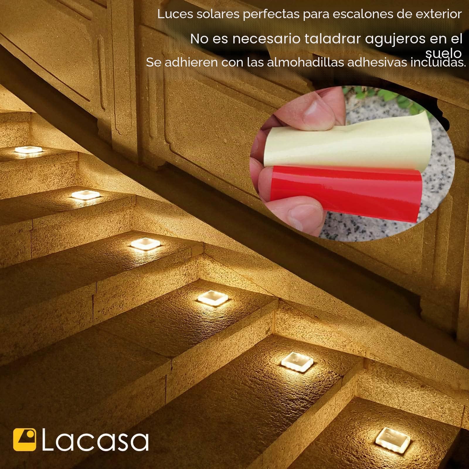 Lacasa 4pcs Luces Deck Solares LED de Suelo Exterior Jardin, 50LM Blanco Cálido 3000K Luz Solar Lampara Auto ON/OFF Luz Toda la Noche, IP68 Impermeable