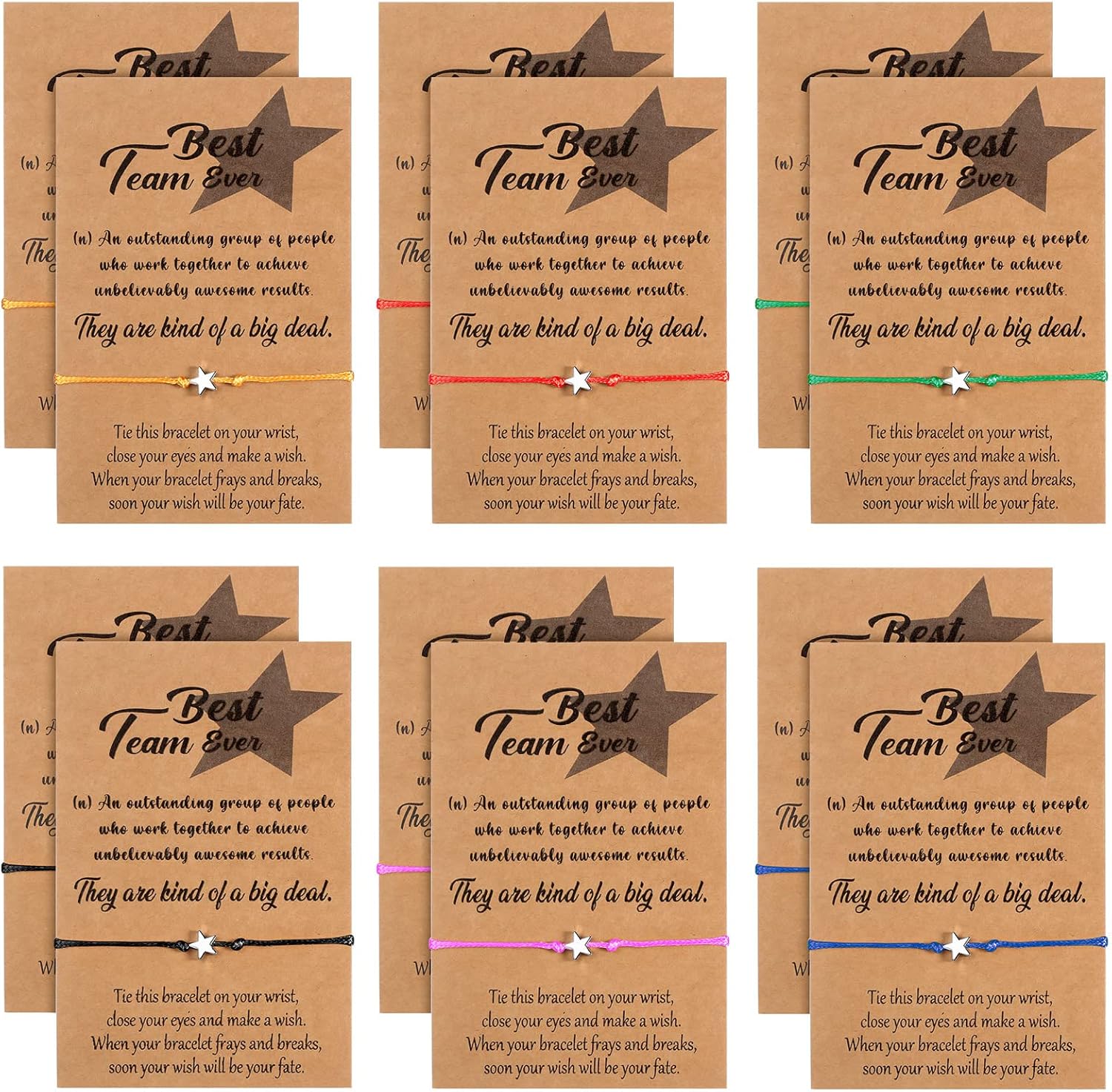 12 Pcs Star Friendship Bracelet with Make a Wish Card Teamwork Bracelets Employee Appreciation Gifts Adjustable