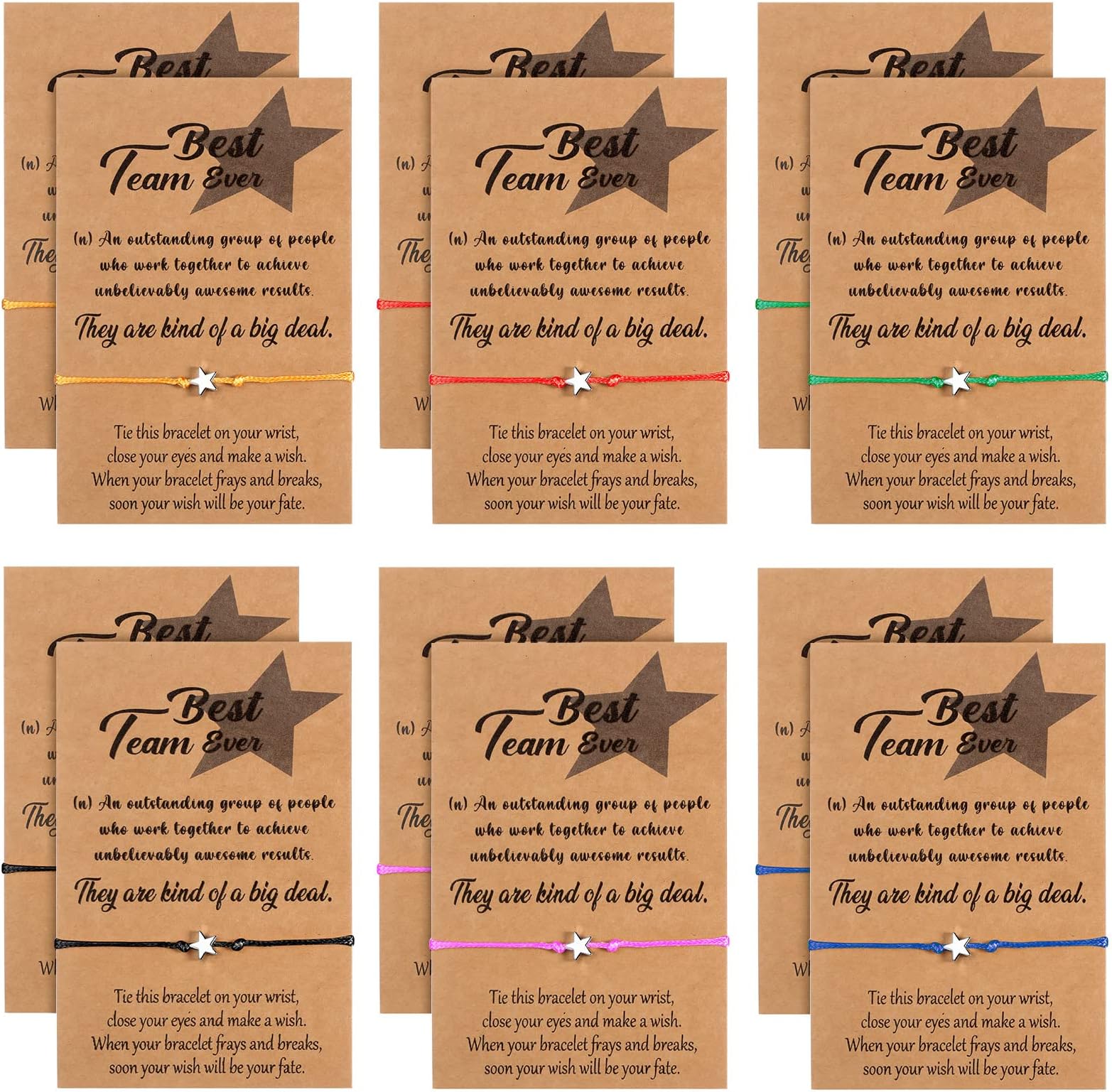 12 Pcs Star Friendship Bracelet with Make a Wish Card Teamwork Bracelets Employee Appreciation Gifts Adjustable