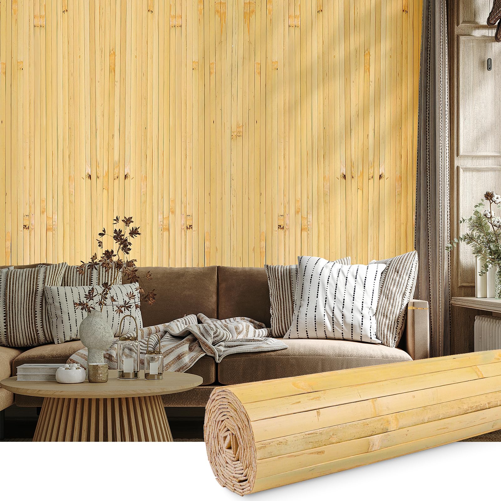 FONUNO Bamboo Wall Panel Bamboo Pole Wrap Roll for Interior Decoration