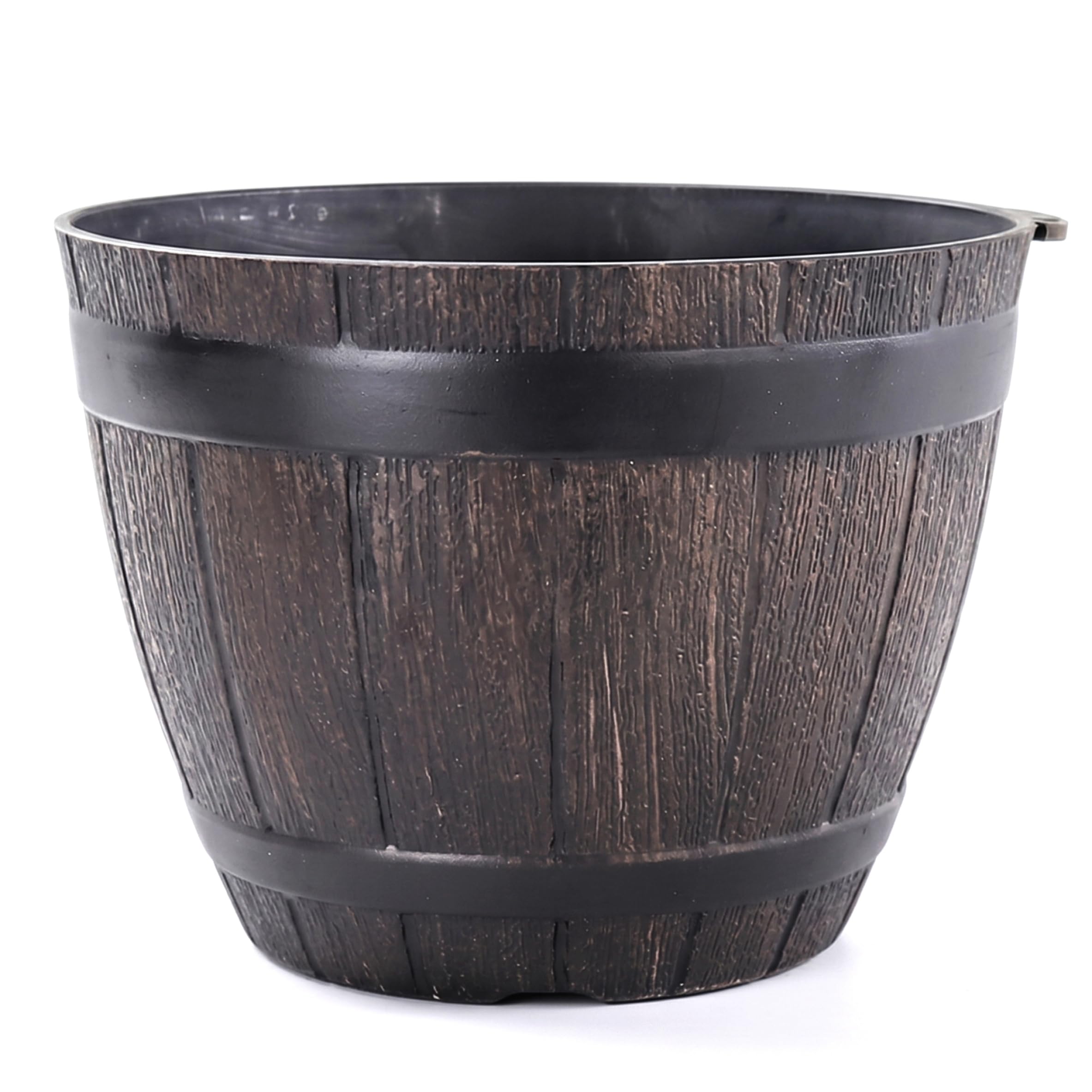Wilafury Whiskey Barrel Planter, 7.6 Inch Rustic Plant Pot, Plastic Flower Pots, Lightweight Indoor Outdoor Planters Decorative Garden Pot