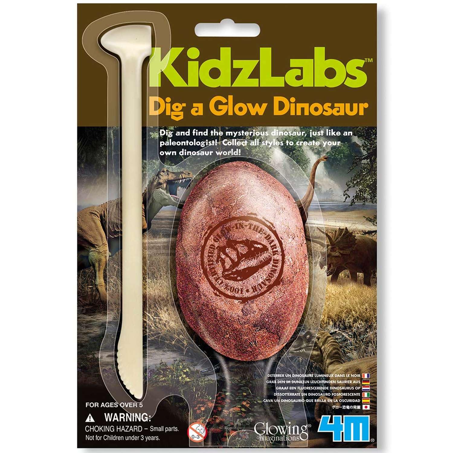 4M KidzLabs Dig a Glow Dinosaur, Glow Plaster Egg & Collectable Dino Figure