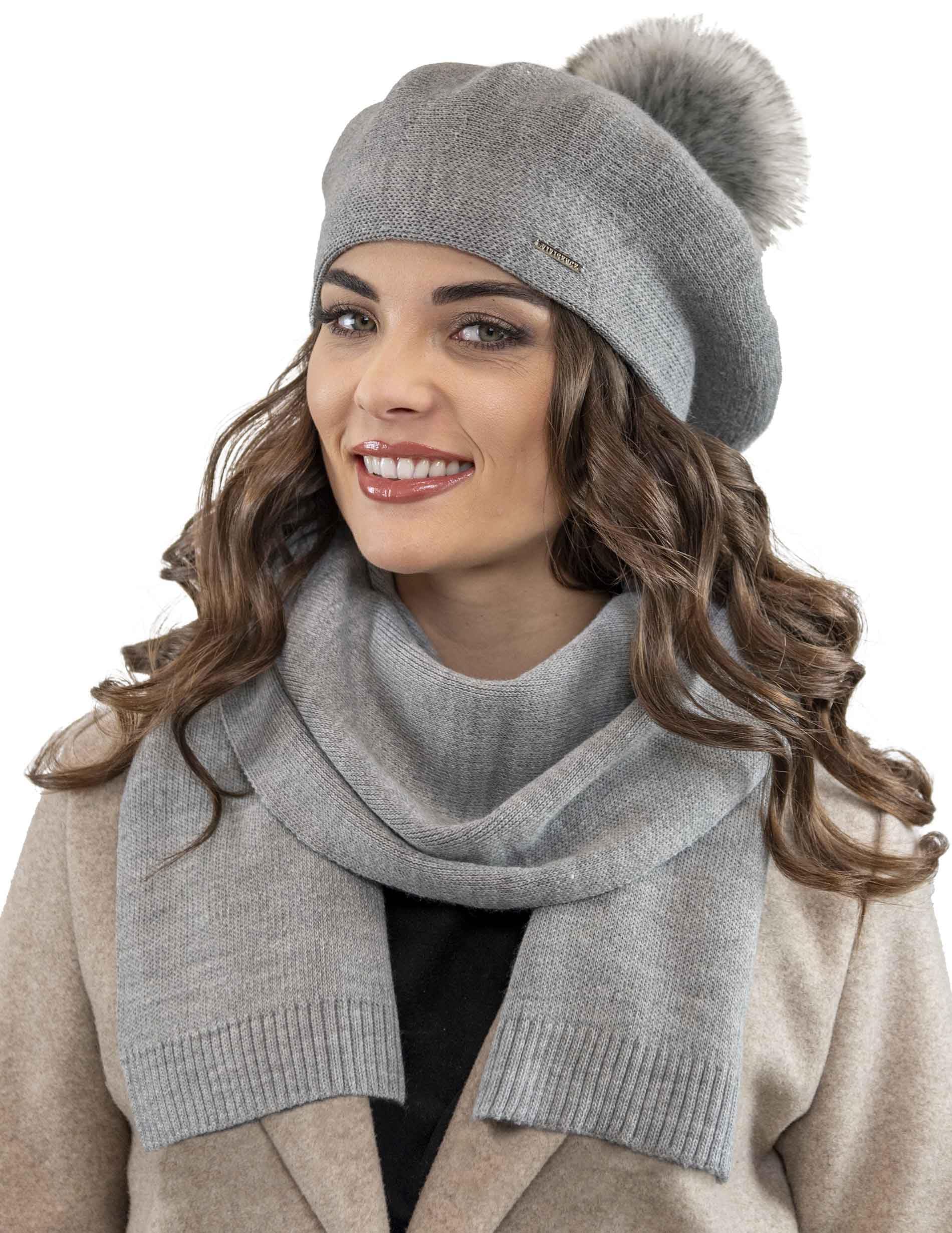 VIVISENCE Winter Baskenmütze Mit Bommel Für Damen Klassischem Herbst Frauen Mütze Schnitt Warmem Garn Mit Wollezusatz Eleganter Wintermütze Ideal Für Kalte Wintertage Modell 7035