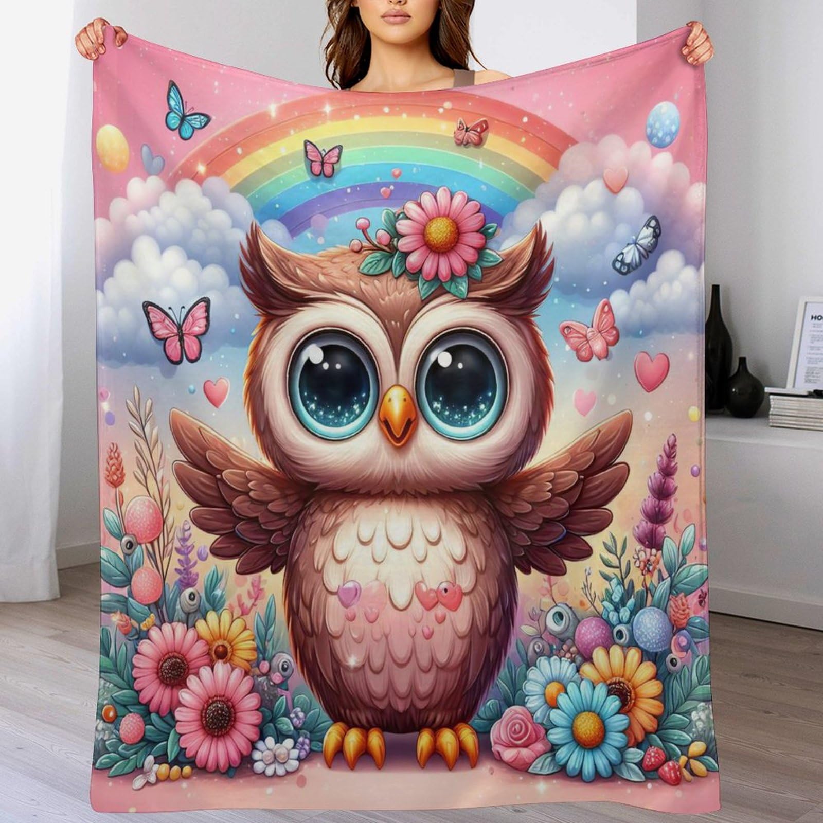 Couverture polaire hibou lit et canapé plaid flanelle doux toutes saisons 150x200cm
