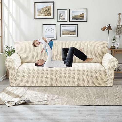 MAXIJIN Funda elástica para sofá de 3 cojines (71-91 pulgadas, fundas lavables con espuma antideslizante y correa elástica, protector de muebles
