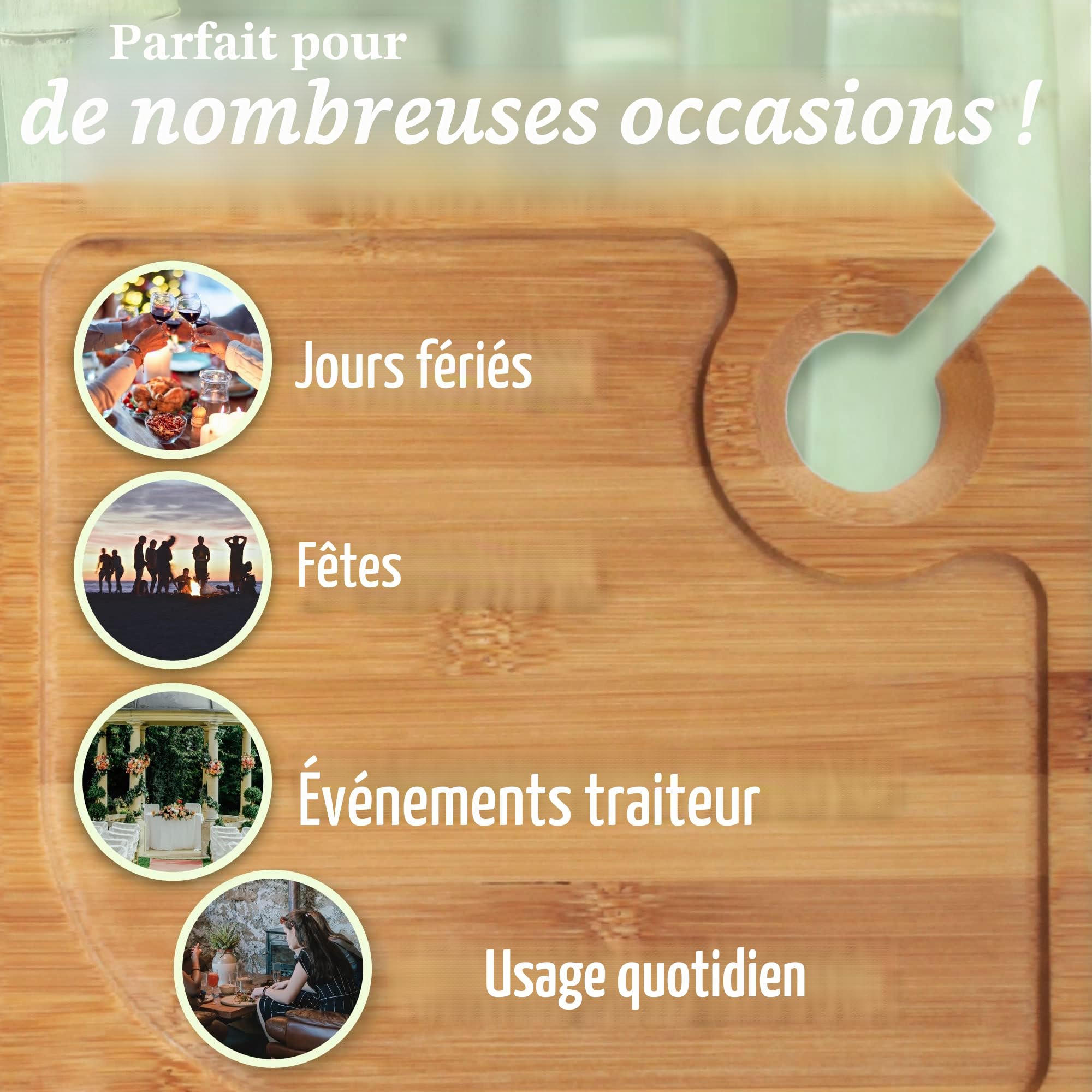 BambooMN Lot de 4 assiettes à apéritif en bambou de 17,8 x 15 cm avec support pour verre à vin