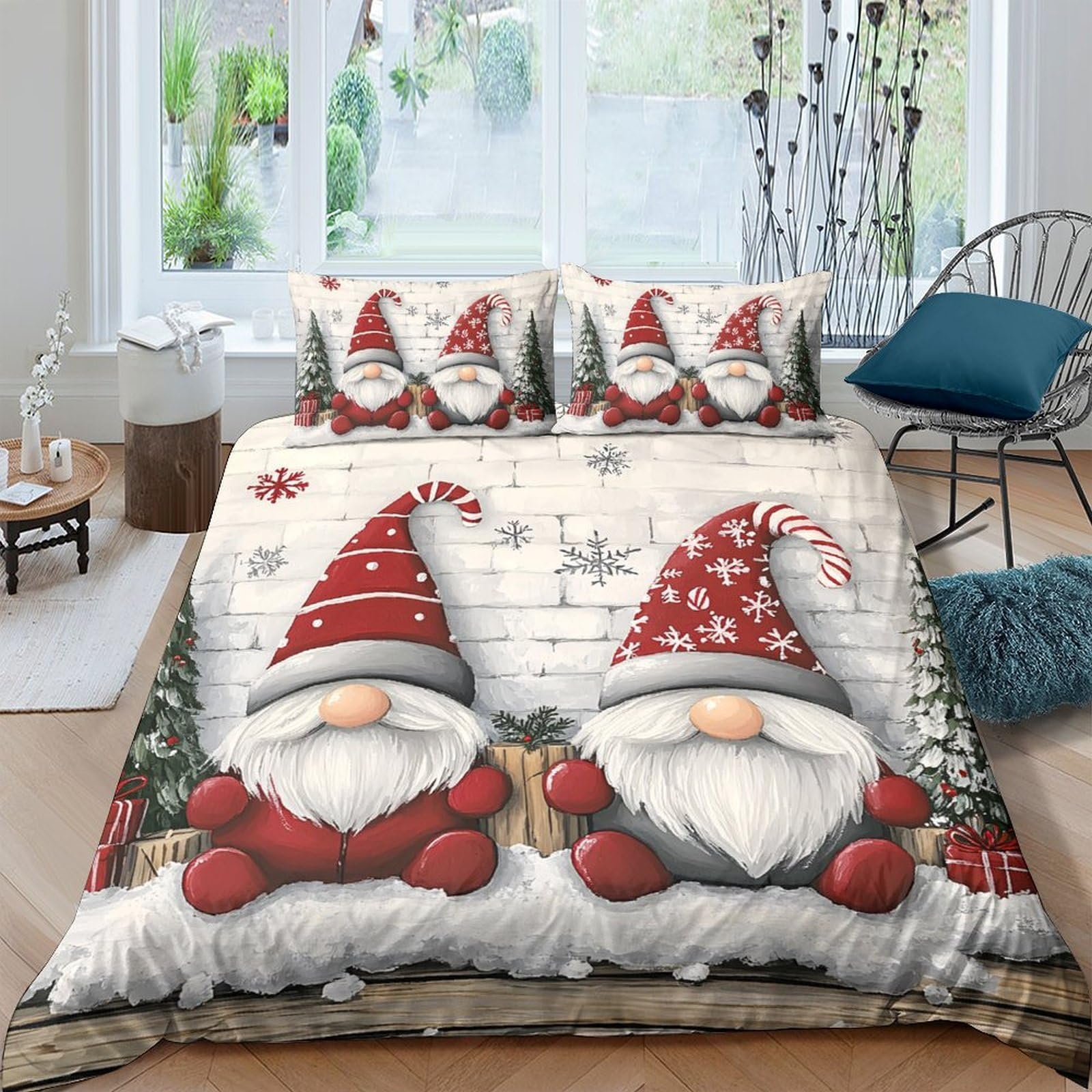 Ctjqhvkz Style-2 3D Printed Christmas Gnome Fitted Sheet Microfiber Red Scandinavian Santa Bed Cover For Bedroom Guest Room Decor Single（135X200cm）