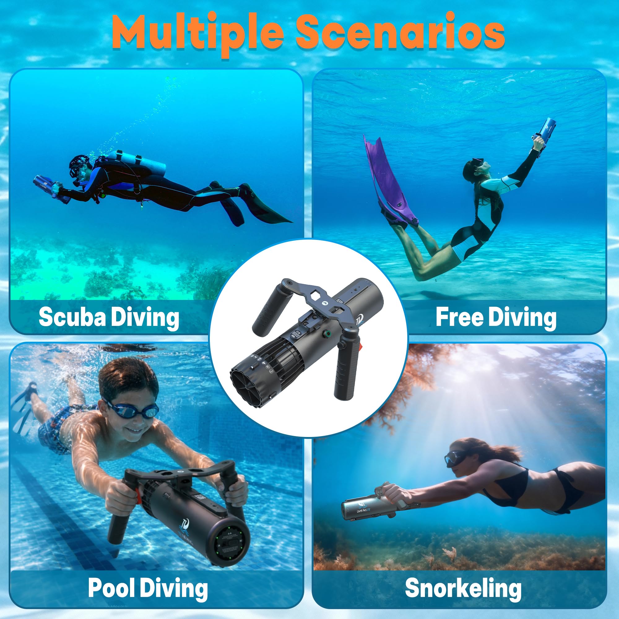 TUDIVING Verbesserter Unterwasserantrieb | 1 Stunde Akkulaufzeit | abnehmbarer Akku | IPX8 wasserdicht | wasserdicht bis 60 m | Unterwasser-Scooter mit Action-Kamera-Halterung für Wassersport