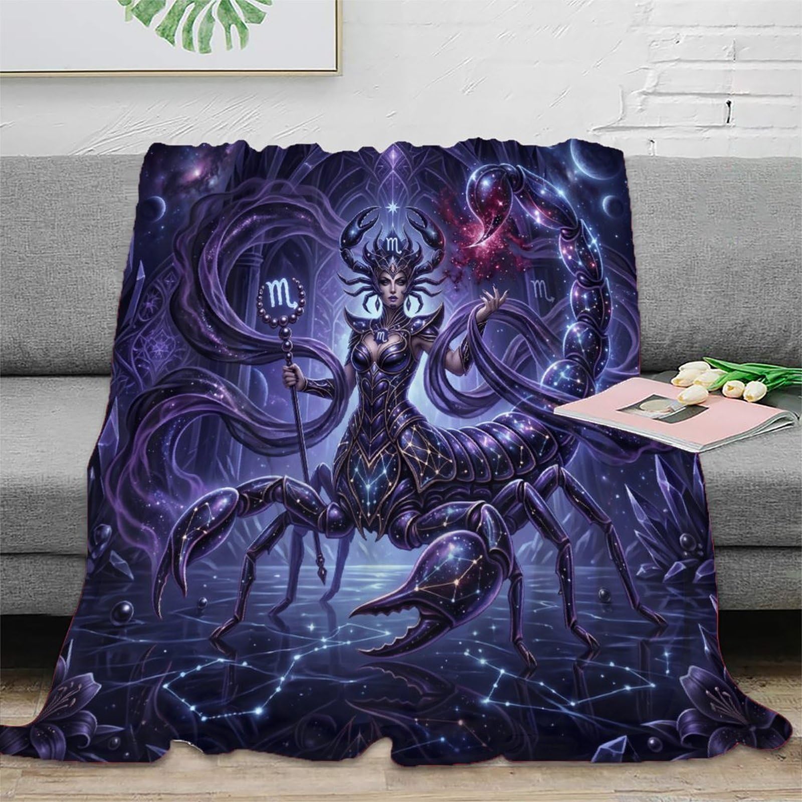 W7C8U2X3 Scorpio Zodiac Mystical Flannel Throw Blanket, Bed Bedroom Sofa