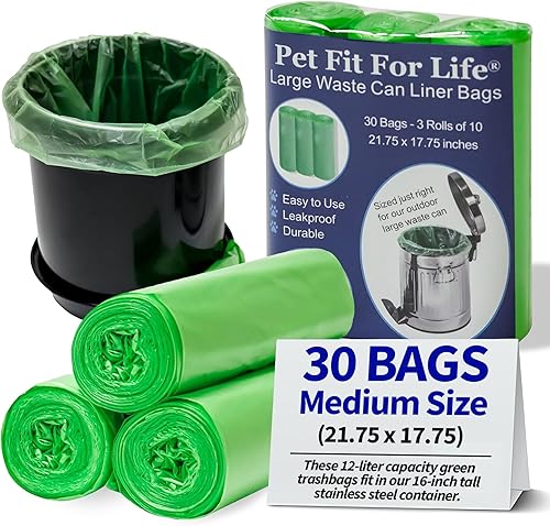 Pet Fit For Life Bolsas de basura grandes, 3 rollos de plástico para cestas de basura para perros con 10 bolsas de basura pequeñas en cada rollo, 30