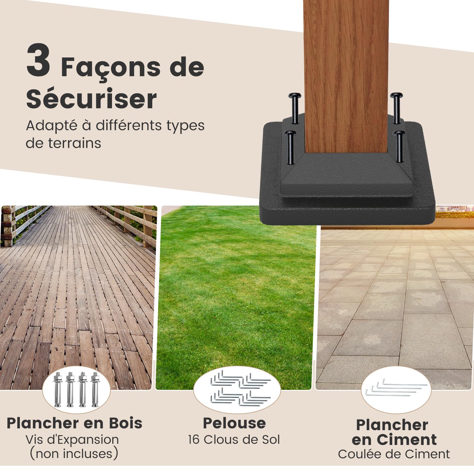 COSTWAY Pergola Rétractable d'Extérieur 300 x 360 CM, Pergola Métallique à Arcs pour Patio avec Auvent Rétractable Poteaux Aspect Bois, Tonnelle Treillis pour Jardin Patio Porche Cou (Beige)