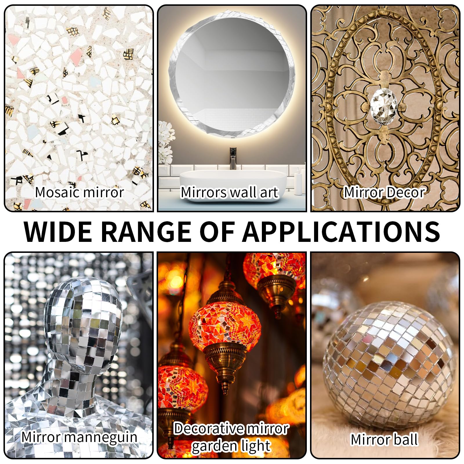 120 Pcs Small Mirrors for Crafts 1“ Mirror Mosaic Tiles Round Triangle Diamond Square Decorative Craft Mirrors, DIY Tiles Mirror Pieces for Crafts Art Wall Home Jewelry Frame