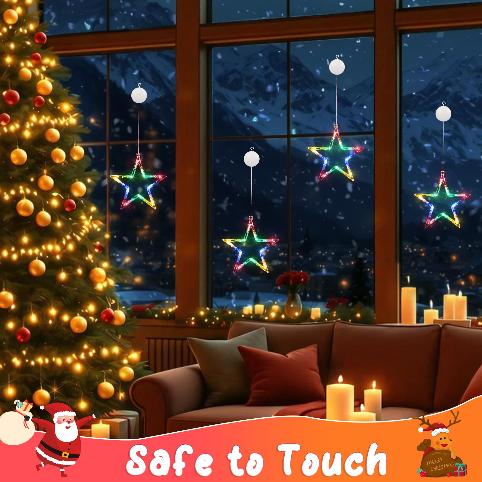 BrizLabs Kerstdecoratie Raam Lichten, 2 Stuks 10 LED Sterren