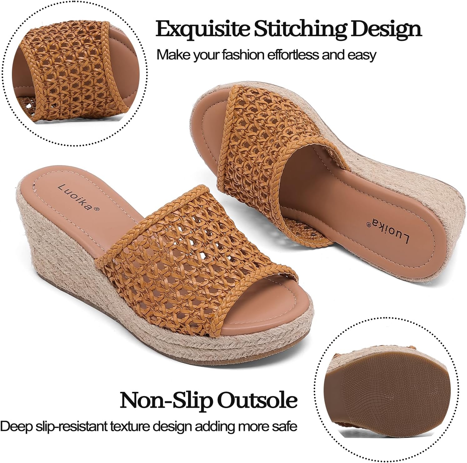 Luoika Women's Wide Width Wedge Slides Sandals, Slip on Plateform Wedge Pump Heel Casual Summer Sandals for Women. - Image 4