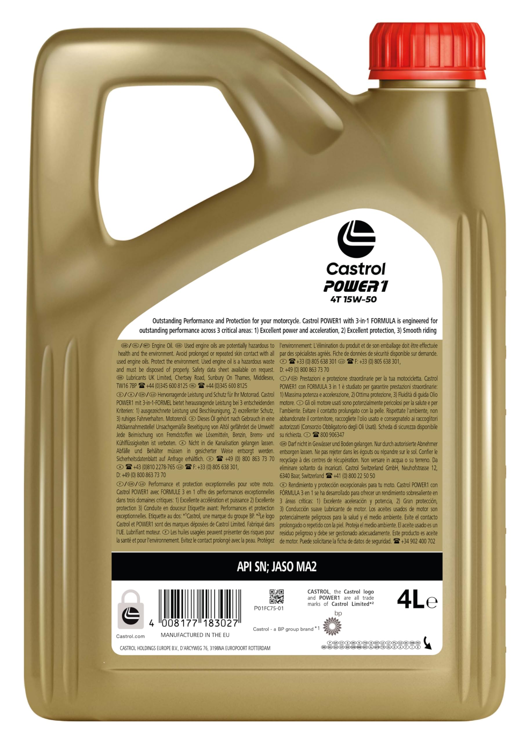 Castrol POWER1 4T 15W-50 Motoröl, 4L