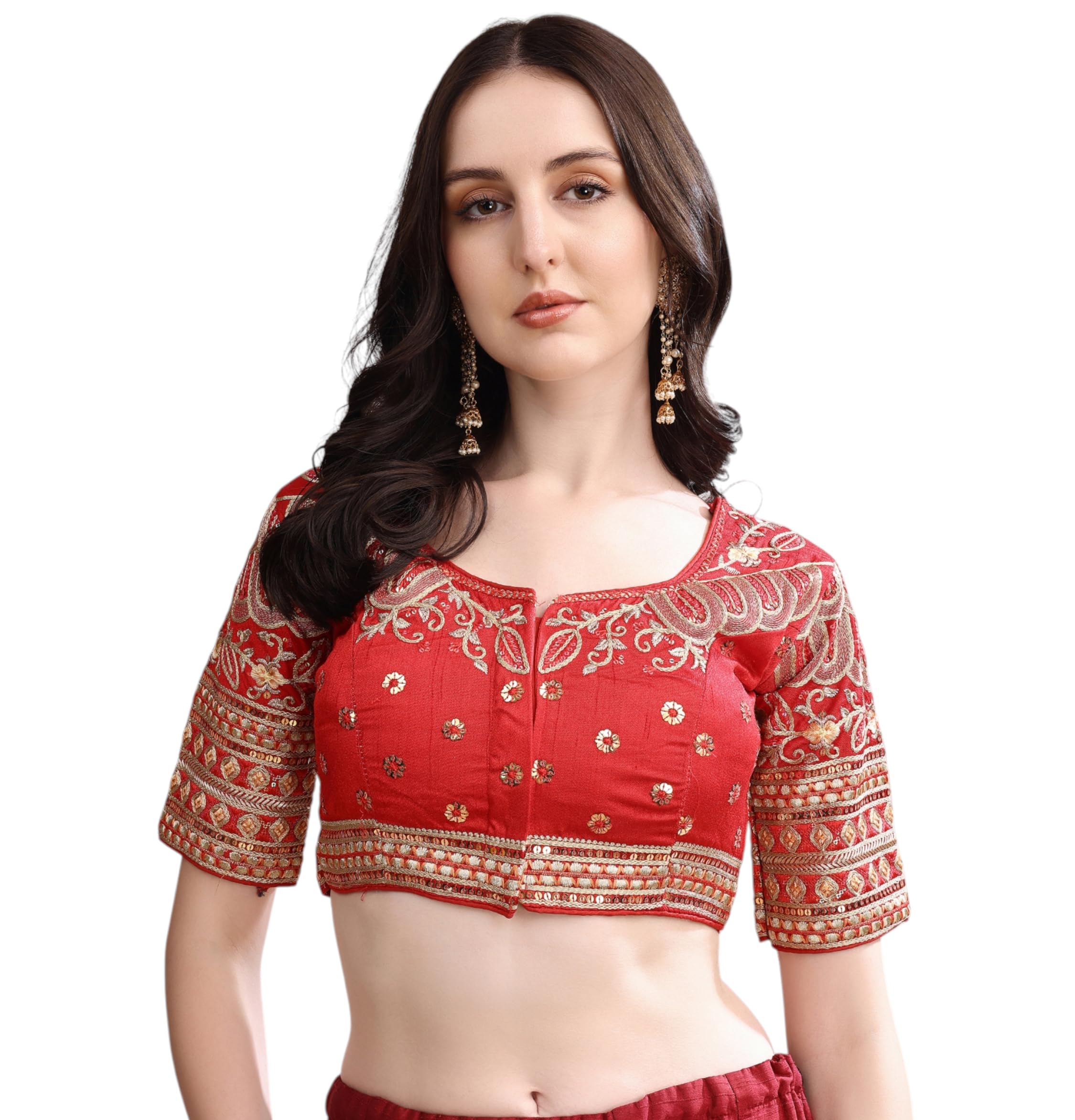 Vihu Fashion Damska gotowa bluzka wielozadaniowa haft złota nić indyjska etniczna szyta bluzka ślubna sari Lehenga Choli