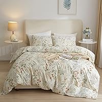 Vista 35 de VM VOUGEMARKET Linda funda de edredón de fresa tamaño matrimonial, juego de ropa de cama de frutas 3 piezas, funda de colcha de algodón color crema