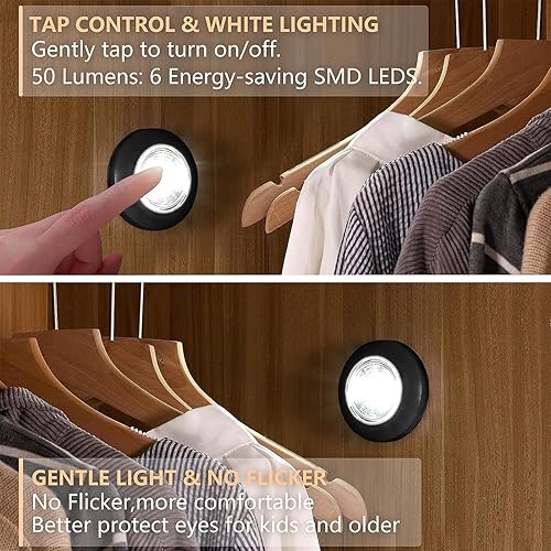 Miniatura 4 de Dream Master Luces de empuje de luz táctil, 15 baterías en total incluidas, luces de disco que funcionan con pilas, luces adhesivas inalámbricas