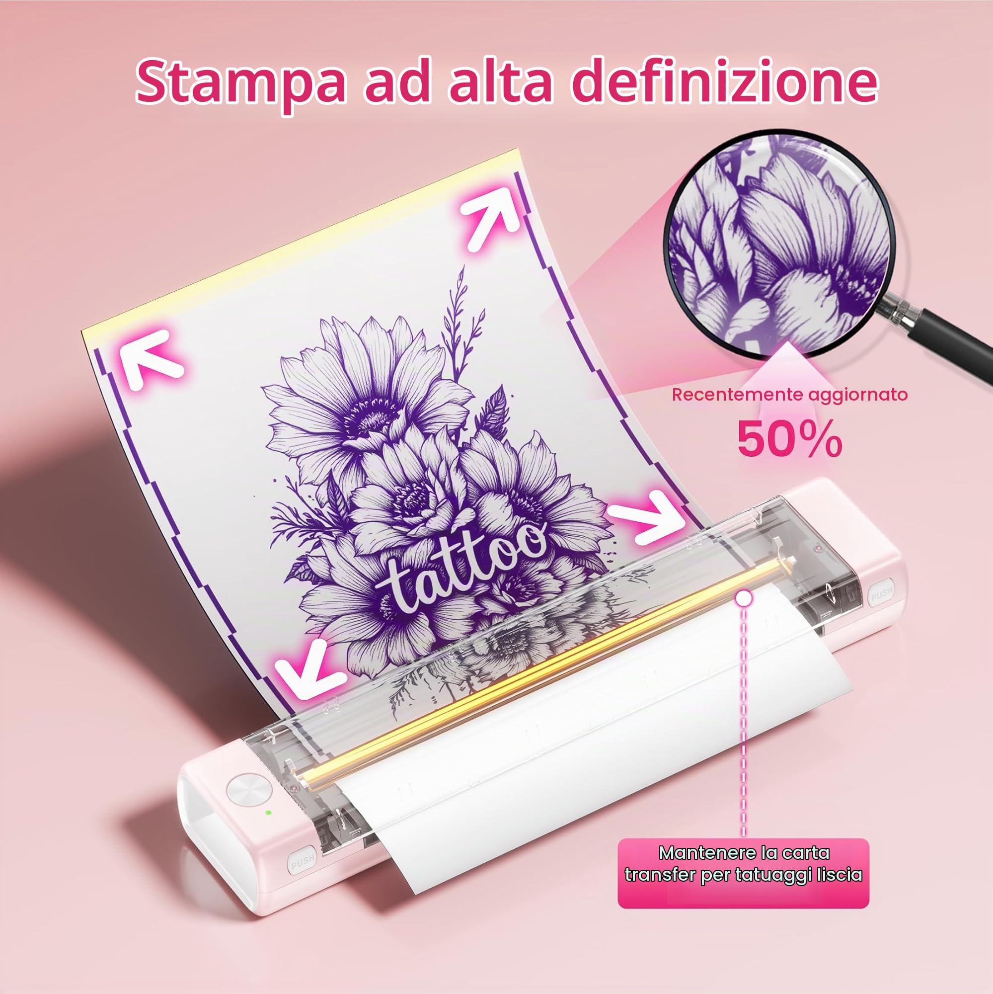 Itari Stampante Tattoo, Stampante Stencil Tattoo Compatibile con Phone e Tablet, A886 Plotter Macchine da Stampa per Artisti e Principianti con 10 Fogli di Carta Accessori per Tatuaggi, Rosso, 10Fogli