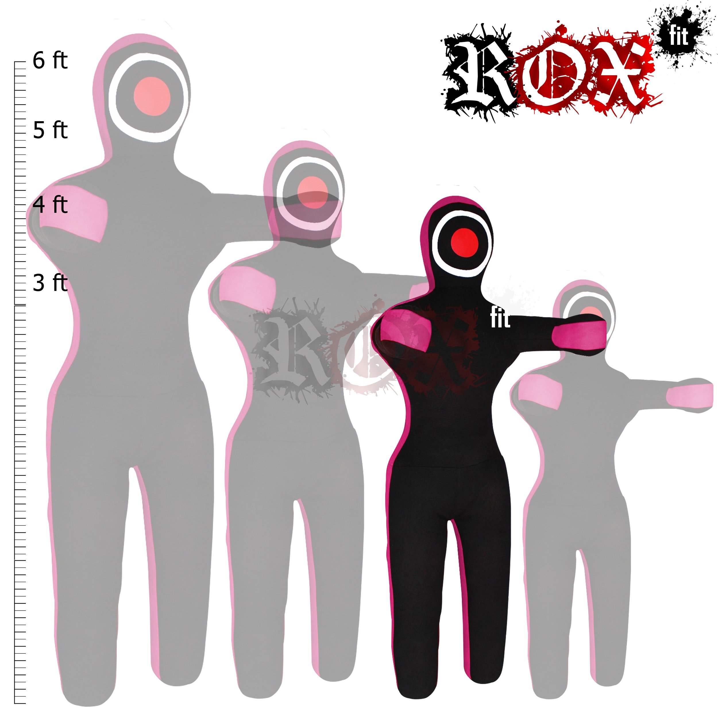 ROX Fit Grappling Dummy Realistic Straight style Brazilian JiuJitsu Training Bag 3 ft, 4 ft, 5 ft,6ft (Unfilled) (4 Foot, Black Pink)