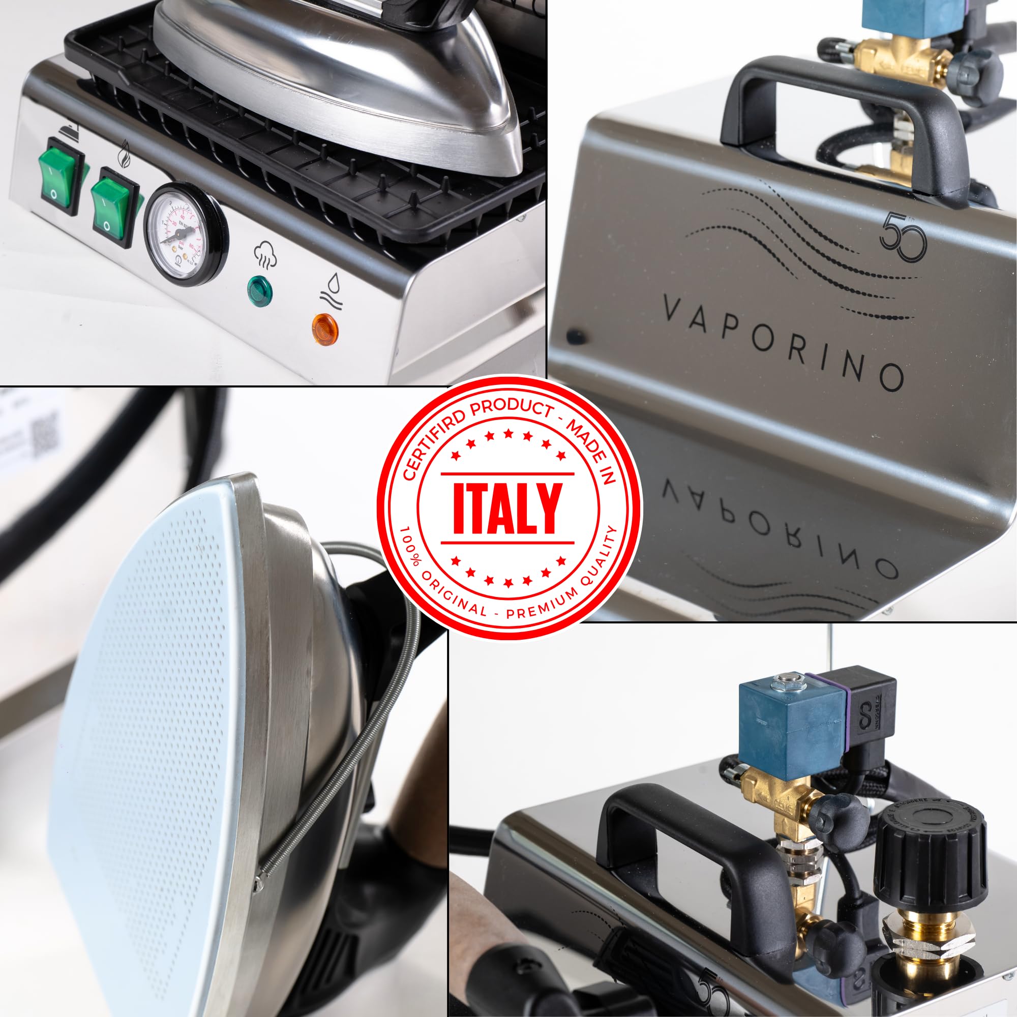 Vaporino Maxi Inox PRO Żelazko parowe z kotłem ze stali nierdzewnej o pojemności 2,3 l – Żelazko, profesjonalne Made in Italy z płytą parową i teflonową podeszwą Anti Lucido
