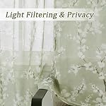 FMFUNCTEX Sage Green Sheer Curtains for Living Room White Floral Print Curtains 84 Inches Long for Bedroom Plum Blossom Flax Linen Blend Drapes Semi Sheer Rod Pocket Window Curtains 2 Panels Green