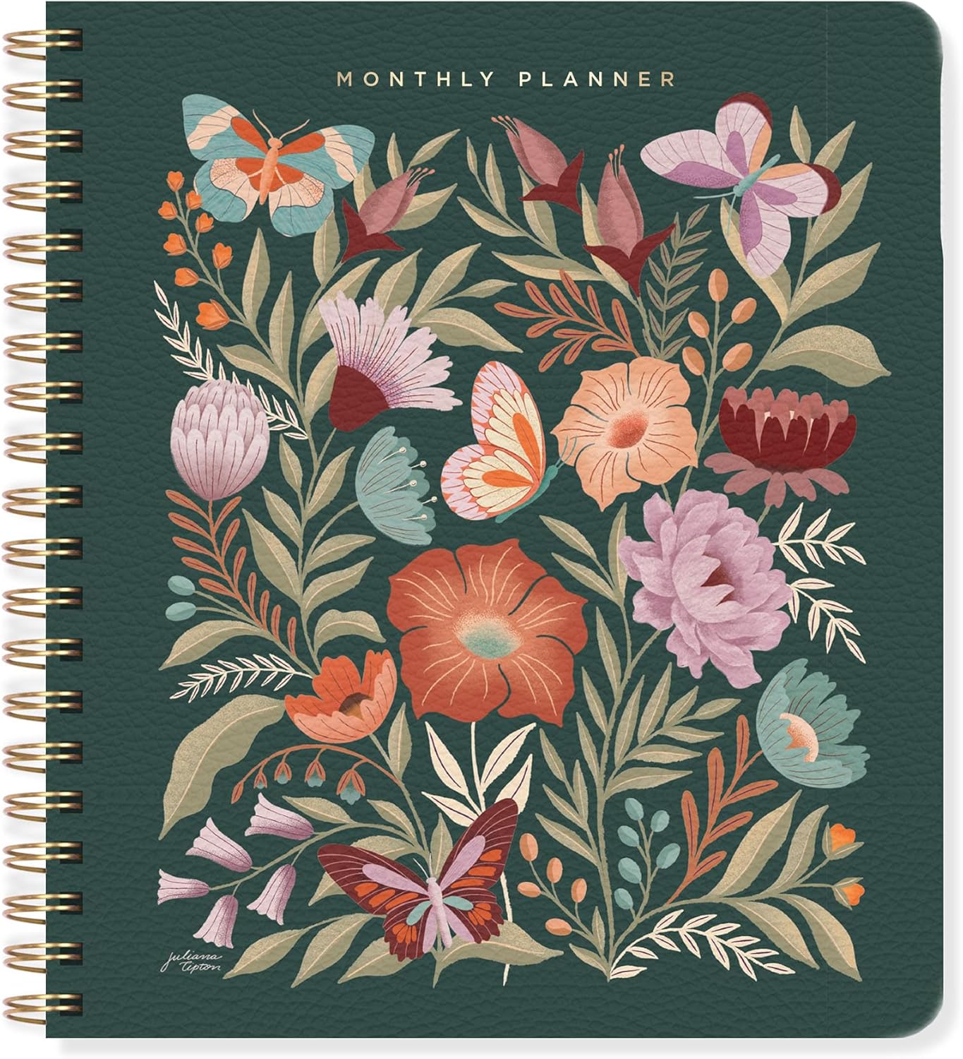 Fringe Studio Paper Cover Non-Dated Monthly Planner W/Pocket & Tab Dividers, "FLOWERS" 8" w x 9.5" h, 160 pages, Juliana Tipton Collection (879PA001FSC)
