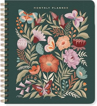 Fringe Studio Paper Cover Non-Dated Monthly Planner W/Pocket & Tab Dividers,#34;FLOWERS" 8" w x 9.5" h, 160 pages, Juliana Tipton Collection 879PA001FSC