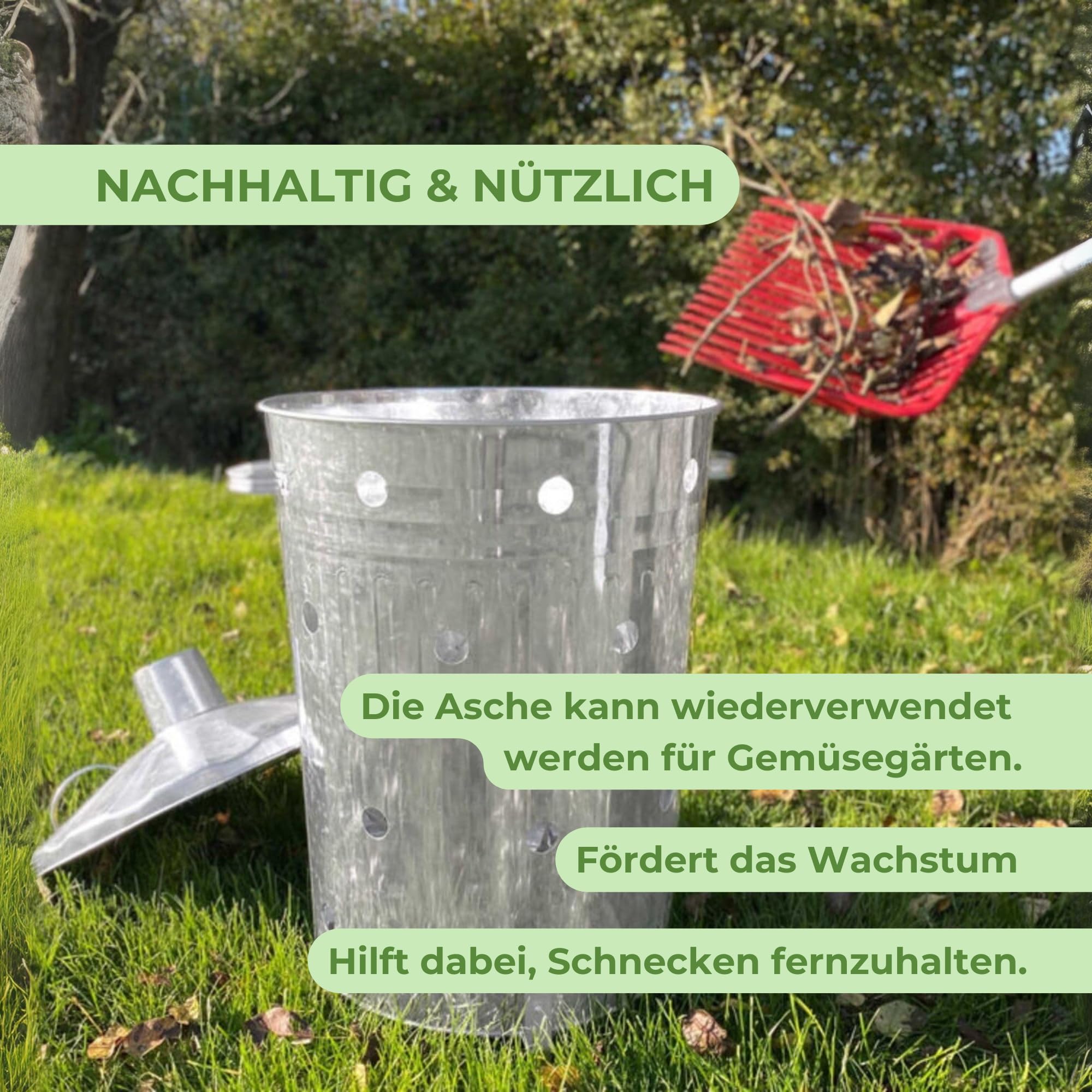 Rori Feuertonne XL für Gartenabfälle mit Deckel, rund (110L)