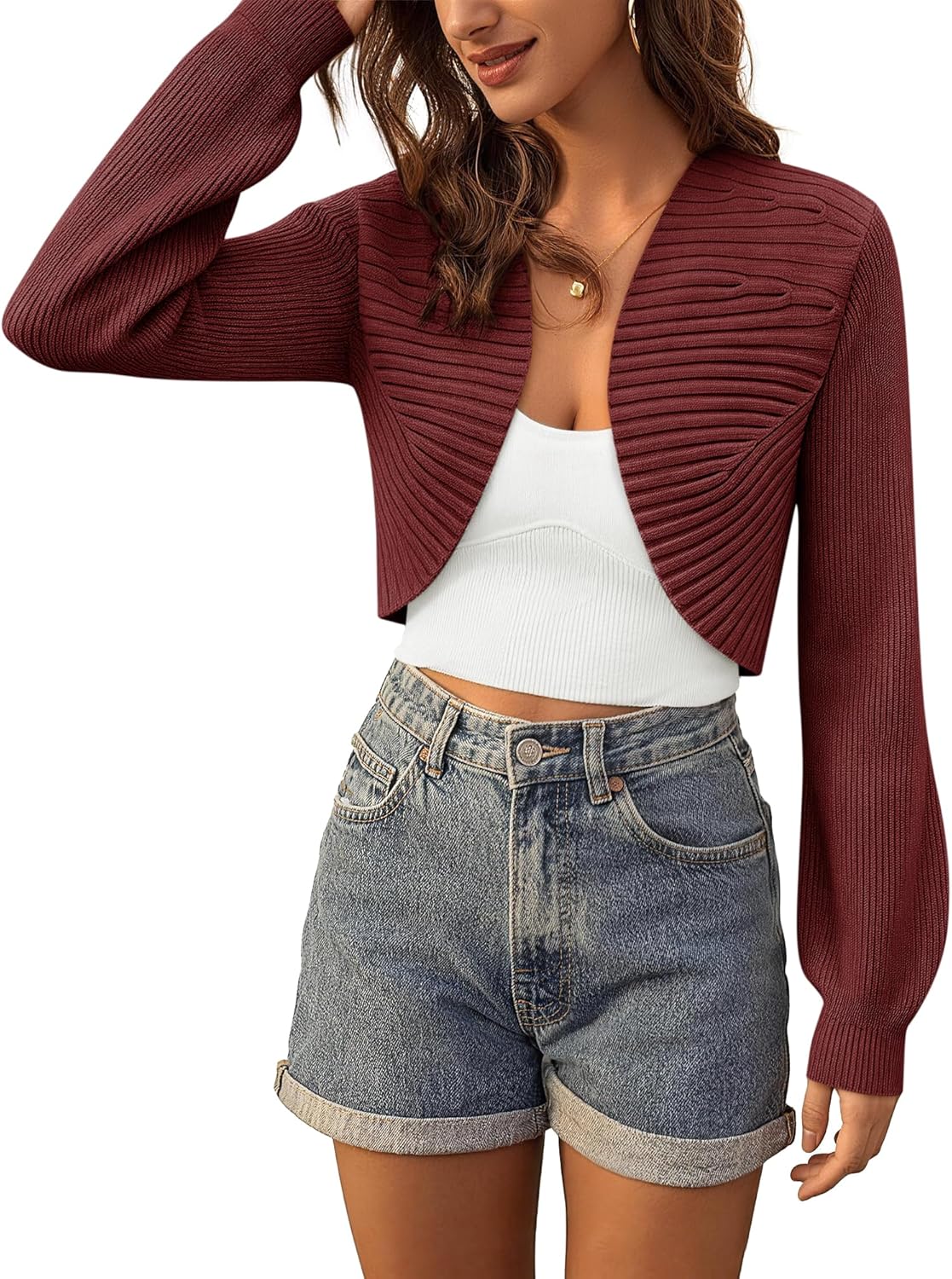 Womens Cropped Cardigan Sweaters Open Front Long Sleeve Knit Bolero Shrug Sweater 2026 Trendy Clothes - Image 5