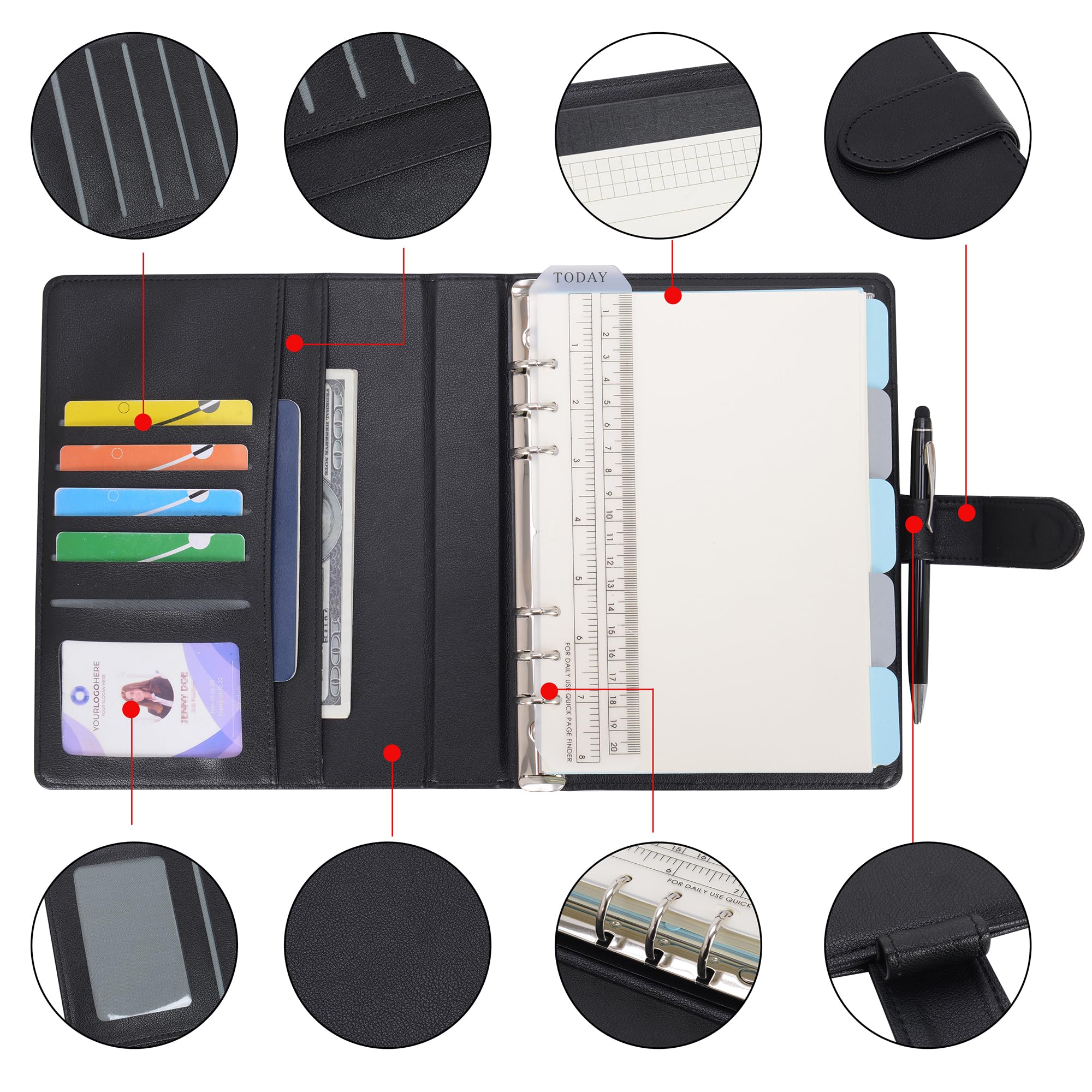 WASON A5 Carnet En Cuir PU Rechargeable – Classeur A5 Amovible Avec Presse-papiers, Bloc-notes, Stylo Et Pochette Zippée – Idéal Voyage, Bureau & Études (Bleu Brume)
