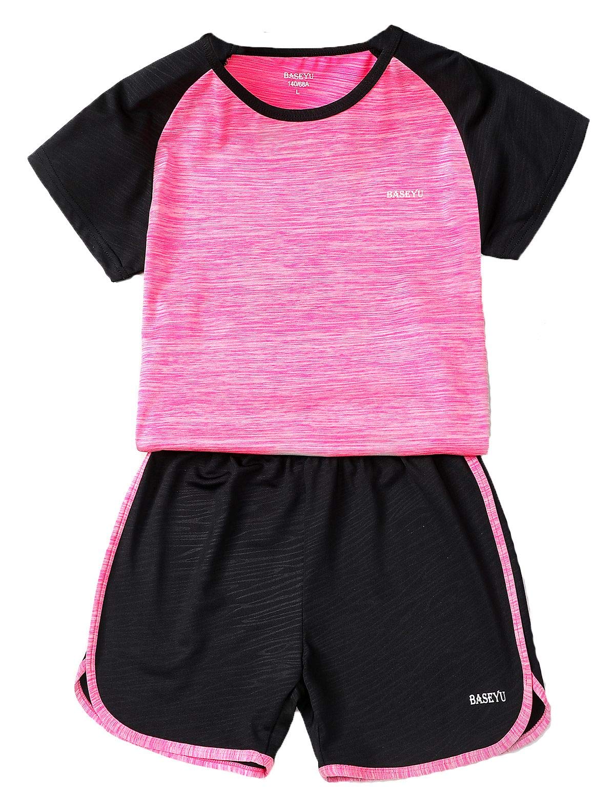 Echinodon Mädchen Sport Set Schnelltrockend T-Shirt + Kurze Hose Kinder 2tlg Trainingsanzug für Jogging Yoga Training Sommer