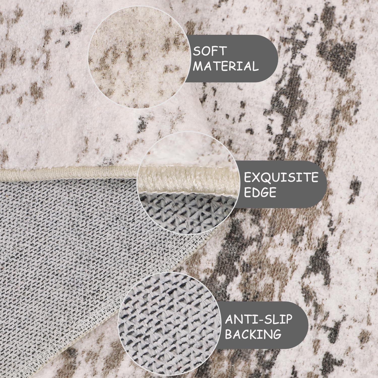 Cekene Runner Rugs for Hallway Non-slip Taupe 65x180cm Washable Kitchen Rug Distressed Hallway Runner Mat Low Pile Floor Carpet for Entrance Bathroom Laundry Bedroom - Image 3