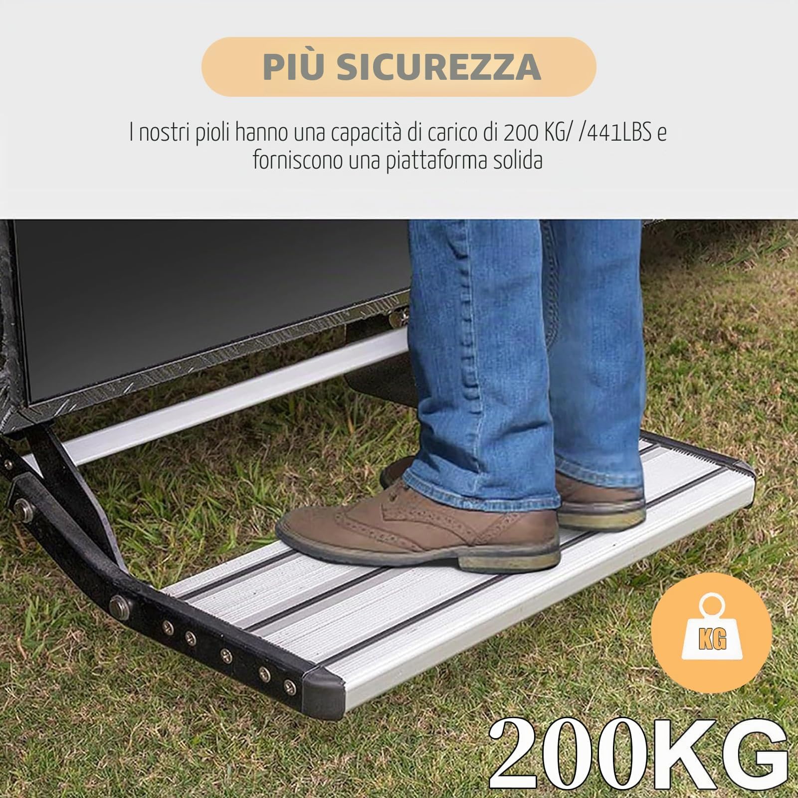 Gradino Camper,Gradino per Camper in Lega di Alluminio con Strisce Antiscivolo,Raccordi per Gradini per Roulotte Pieghevoli,Super capacità di Carico di 200 kg,Adatto a Camion e Roulotte
