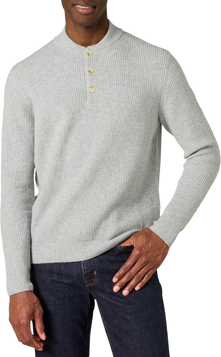 Amazon Essentials Men's Long-Sleeve Soft Touch Cotton Blend Henley Sweater