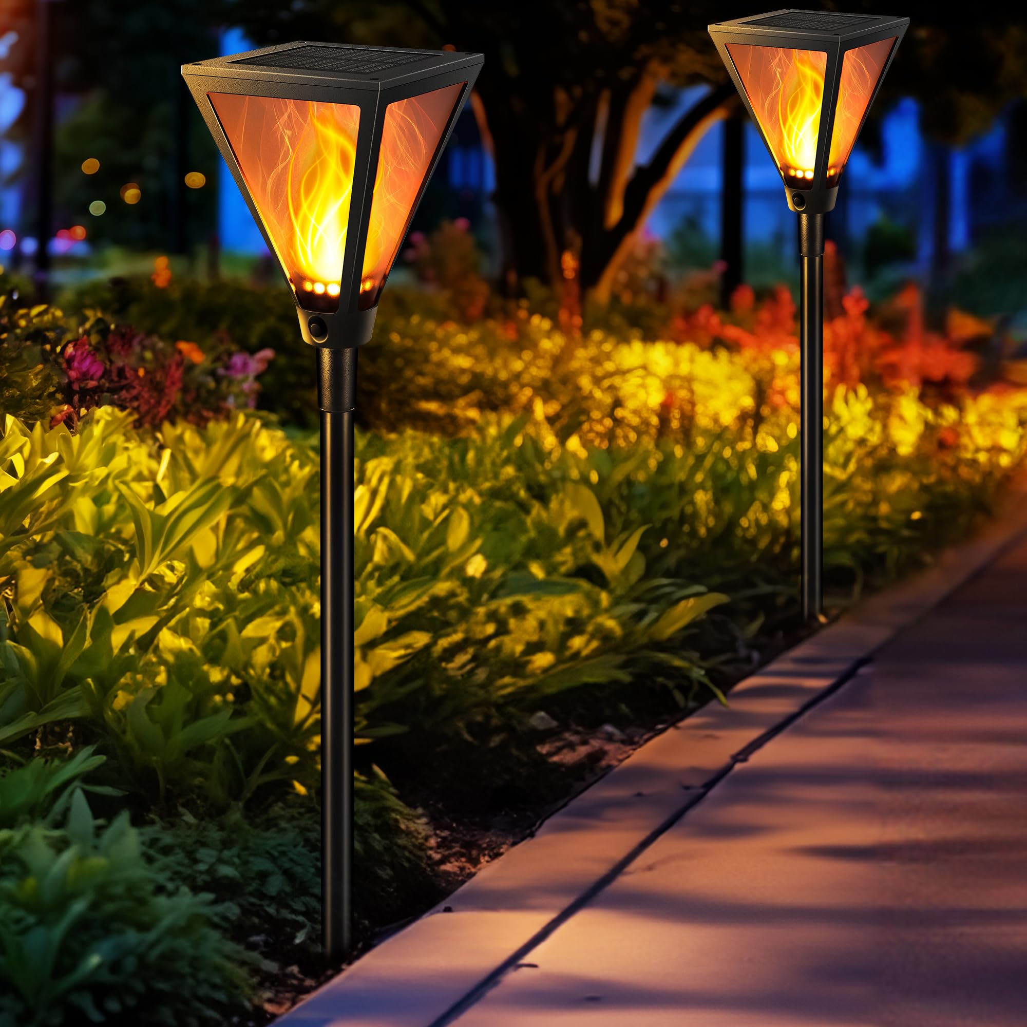 Joomer Solarlampen für Außen, 2 Stück Solarleuchten für Außen Garten mit Realistischer Flammeneffekt, IP65 Wasserdicht Gartenfackeln für Draußen Solar für Garten Rasen Auffahrt Gartenweg Einfahrt Deko
