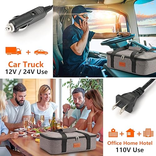 Miniatura 2 de Calentador de alimentos eléctrico para cazuela, bolsa de almuerzo grande con calefacción para automóvil camión, 12 V24 V110 V, termo para alimentos