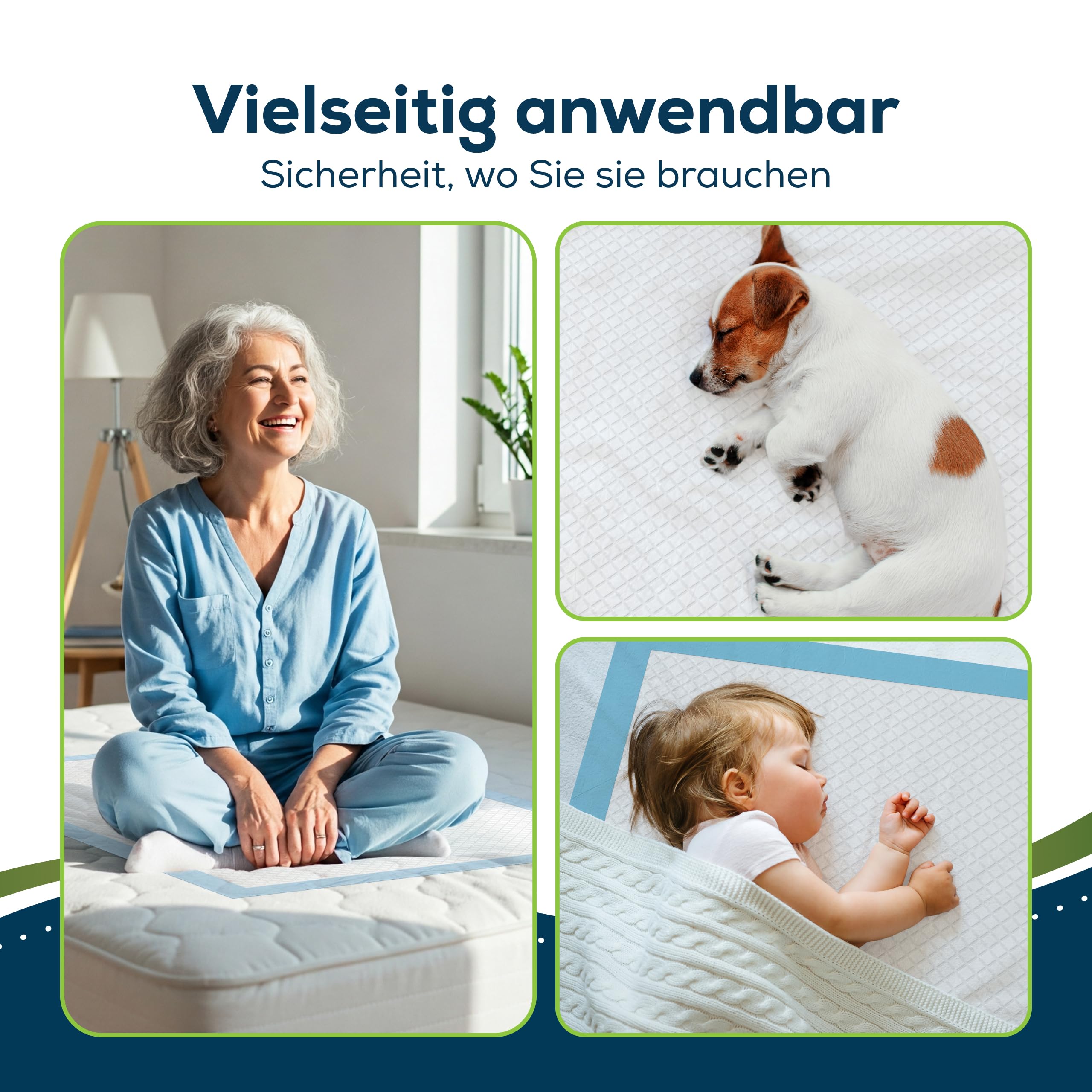 Sensalou Bettschutzunterlagen Einweg 60x90 cm – 100 Stück – wasserdichte Krankenunterlagen, saugstarke Matratzenauflage für Pflegebett, Baby, Tiere, Inkontinenz, Senioren, Klinik, Hygieneunterlagen