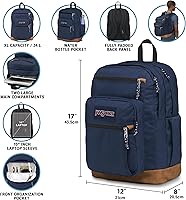 Vista 6 de JanSport Cool Backpack, with 15-inch Laptop Sleeve - Large Computer Bag Rucksack with 2 Compartments, Ergonomic Straps, Navy Computer Bag, Flores