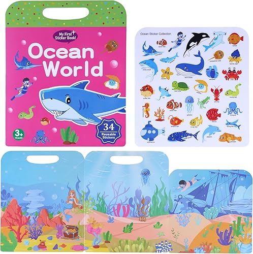 Visfun - Libros de calcomanías reutilizables para niños, libro silencioso de gelatina divertida, calcomanías de viaje, impermeables, libro de