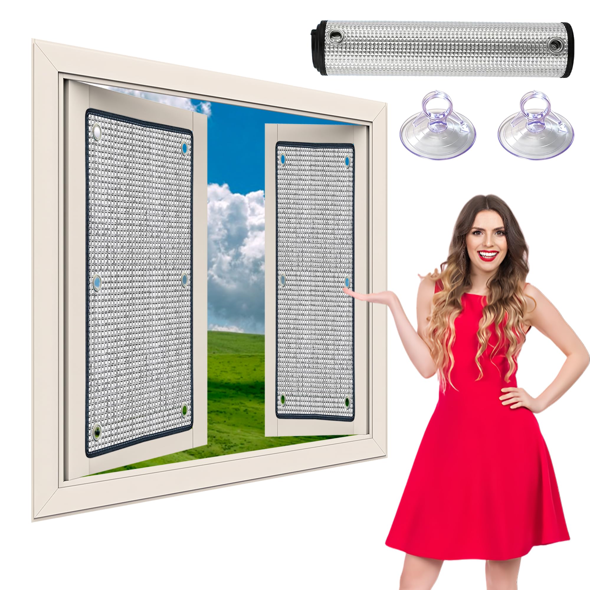 Reflektierende Fensterfolie mit Saugnapf 105 x 196 cm UV Schutz Fenster Isolierung Folie Ohne Bohren für Das Heimbüro, Garage, Silber