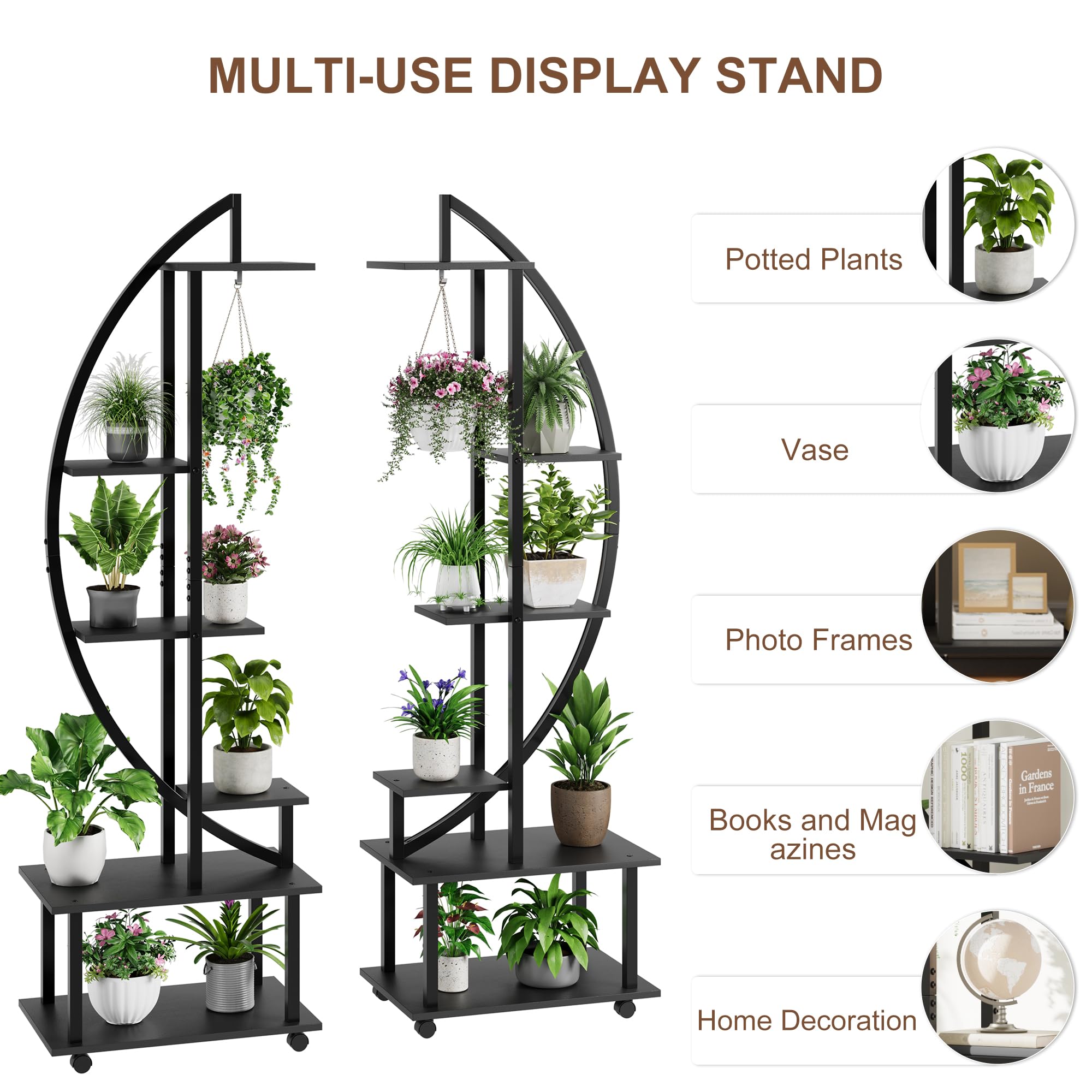 Lot 2 supports plantes demi-lune 6 niveaux 175,8cm noir